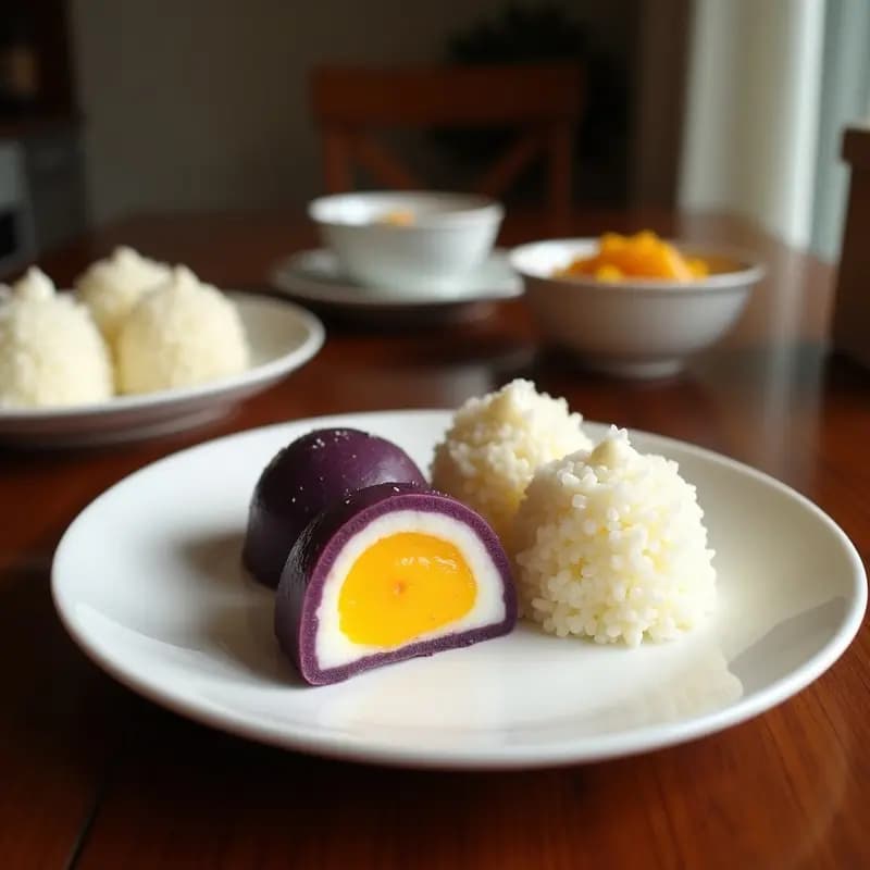 Mochi de Ube y Coco: Postre Japonés-Filipino Vegano con Relleno de Mango