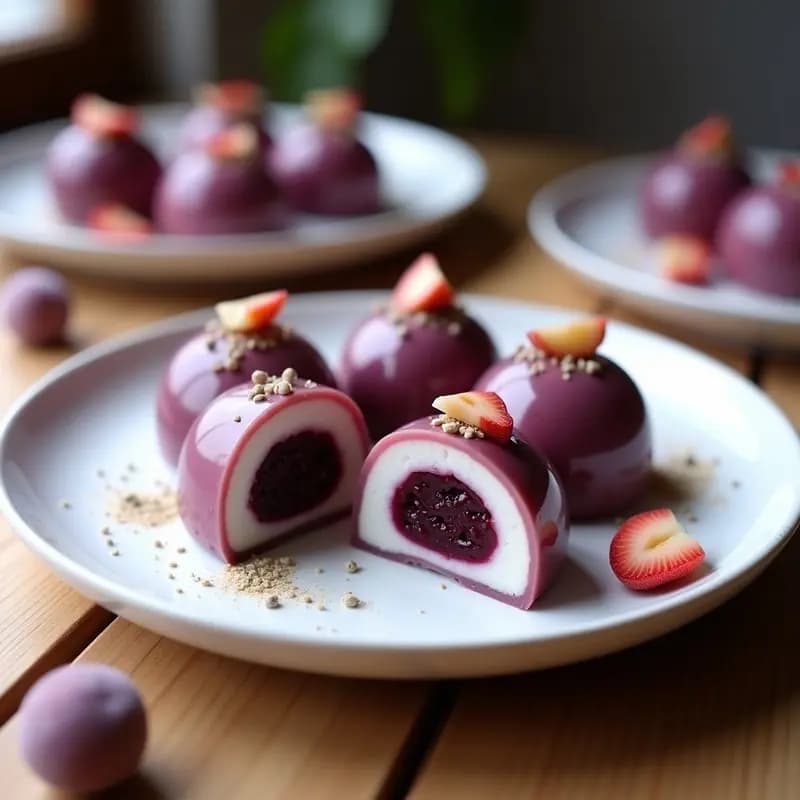 Mochi casero de INTENSOS sabores de Uva y Lichi: Postre Japonés Sin Gluten