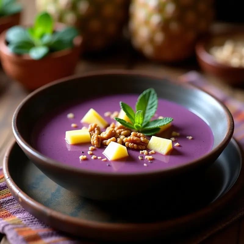 Mochica Peruana: Sopa Dulce de Maíz Morado y Piña para el Postre