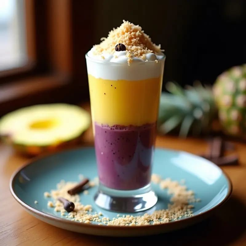 Mochica: Postre Peruano de Maíz Morado con Piña y Clavo de Olor en 3 Capas