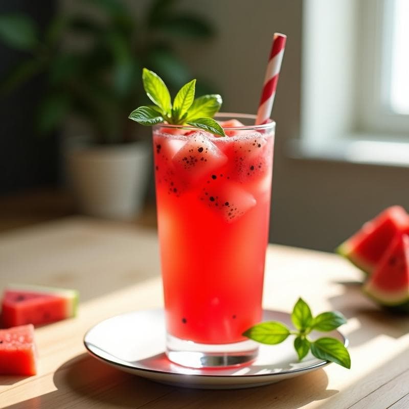 CMocktail de Sandía y Albahaca con Chía: Bebida Refrescante Sin Azúcar y Detox