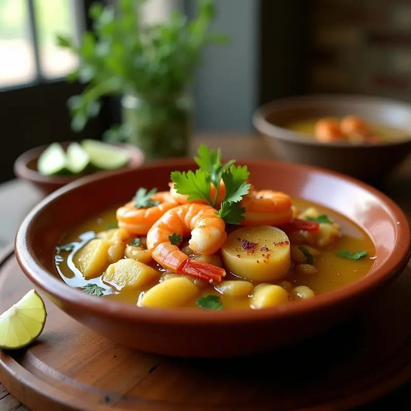 Mofongo con Camarones al Ajillo y Caldo de Mariscos: Receta Puertorriqueña con Toque Caribeno