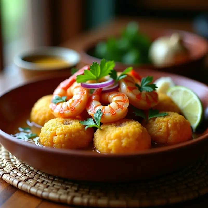 Mofongo con Garlic Shrimp: Plato Puertorriqueño con Toque Crujiente