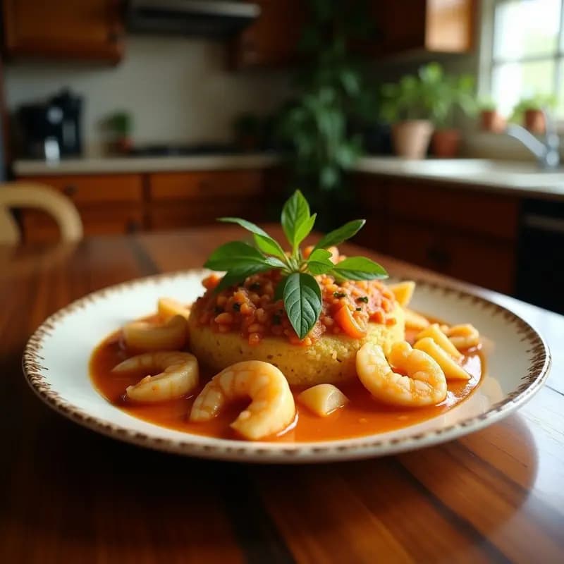 Mofongo con Mariscos y Caldo de Pollo: Receta Puertorriqueña Sabrosa y Reconfortante
