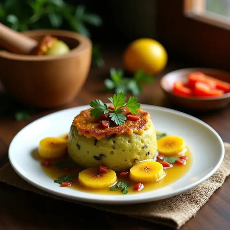 Mofongo Puertorriqueño con Plátano Verde y Chancleta (Panceta): Receta Caribeña Contundente