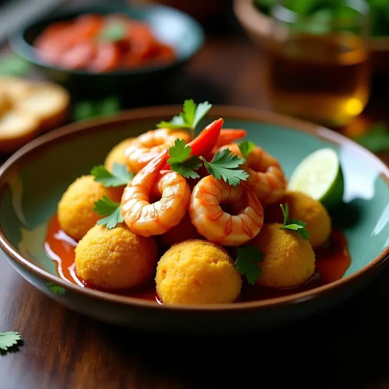 Mofongo de Plátano Verde con Gambas: Receta Puertorriqueña Sin Lactosa y Picante