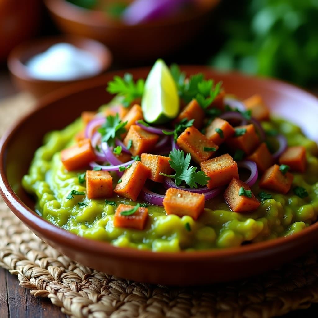 Mofongo de Plátano Verde con Chicharrón de Tempeh: Receta Puertorriqueña Vegana