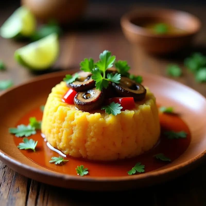 Mofongo de Yautía y Hongos Shiitake: Receta Puertorriqueña Vegana y Sin Aceite