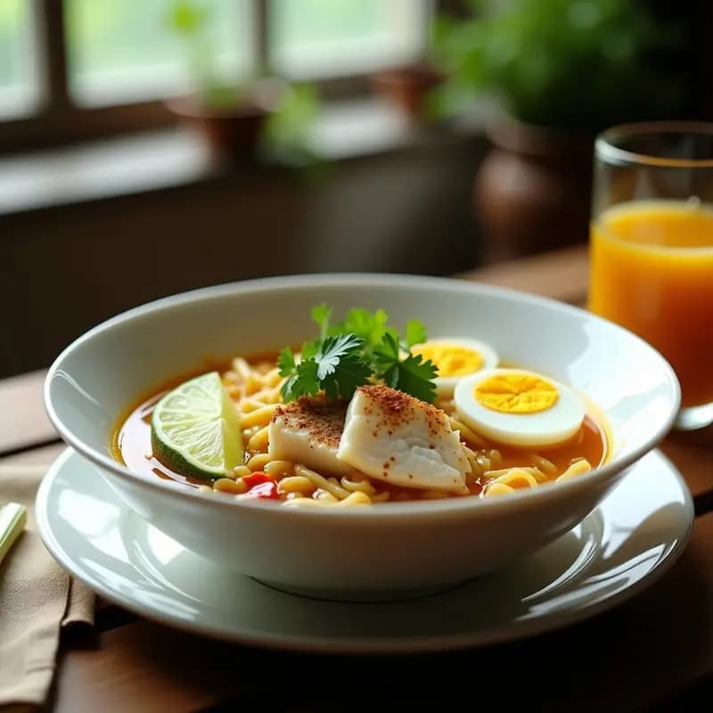 Mohinga Birmana con Fideos de Arroz y Pescado: Desayuno Tradicional y Nutritivo