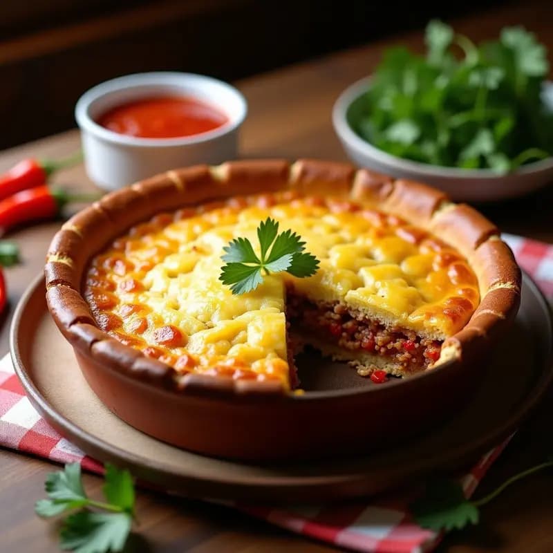 Moinho de Vento de Maíz y Carne de Cerdo: Pastel Portugués Tradicional en Horno con Salsa de Piri-Piri