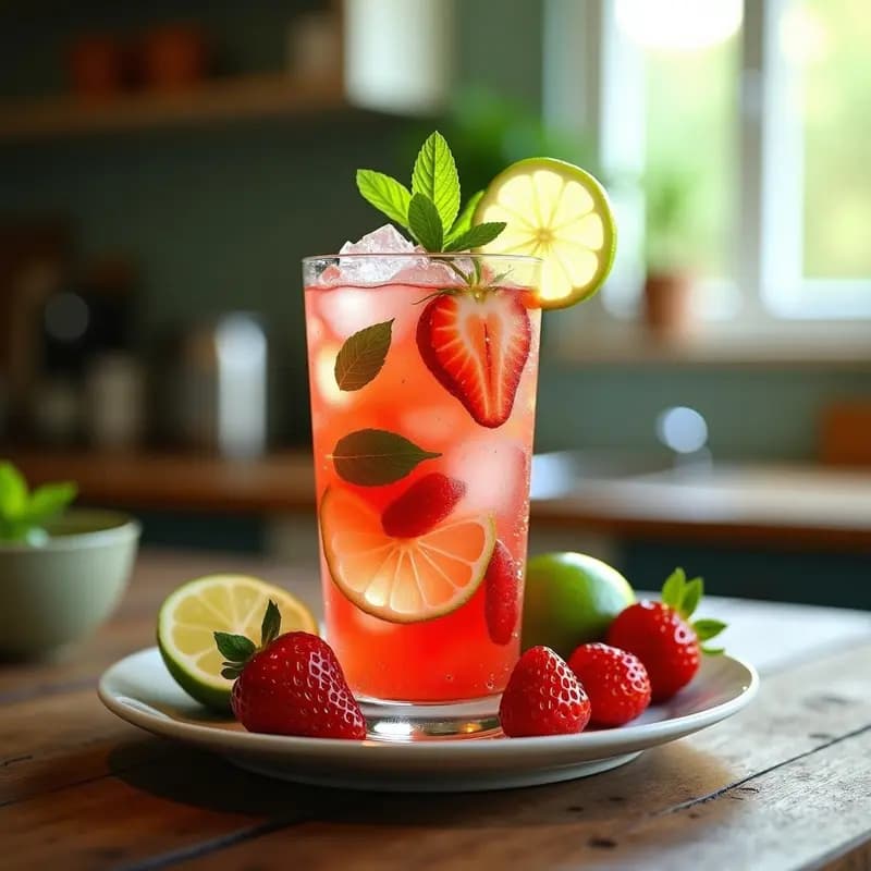 Mojito de Fresa y Limón con Hojas de Mentas: Bebida Cubana Refrescante y Sin Alcohol