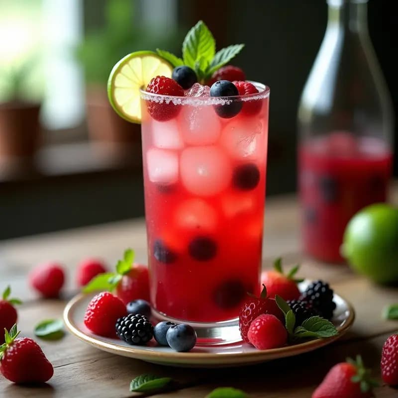 Mojito de Frutos Rojos: Cóctel Cubano Sin Alcohol con Limón y Hierbabuena