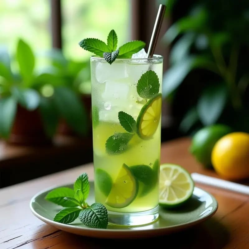 Mojito Cubano Sin Alcohol: Bebida de Hierbabuena y Lima con Burbujas