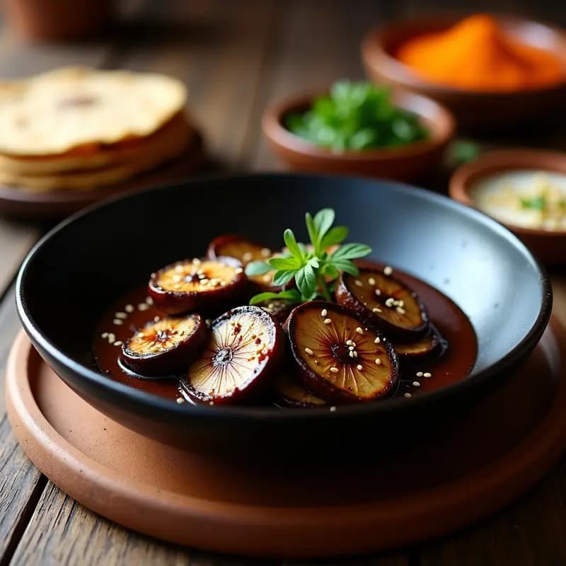 Mole Negro de Hongos Portobello y Chocolate 85%: Receta Mexicana Vegana y Gourmet