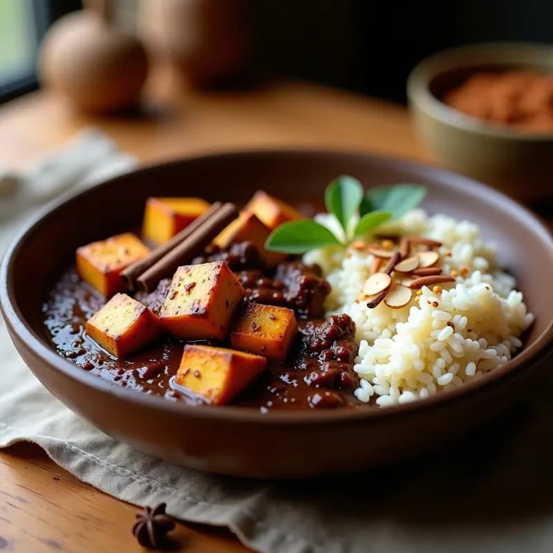 Mole Poblano con Tofu y Arroz Basmati: Receta Mexicana Vegana y Sin Lactosa
