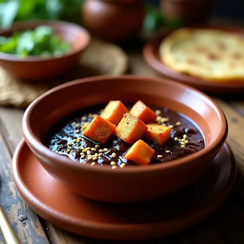 Mole Poblano con Tofu y Chocolate Negro: Receta Mexicana Vegana y Sin Azúcar
