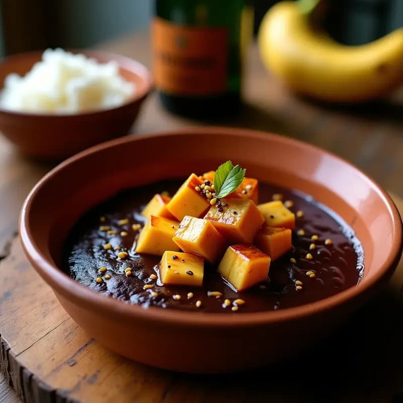 Mole Poblano Vegano con Champagne de Plátano: Receta Mexicana de Autor Sin Lactosa