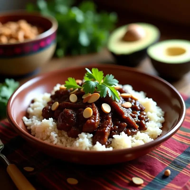 Mole Poblano Vegano con Jackfruit y Arroz: Receta Mexicana Tradicional Sin Carne