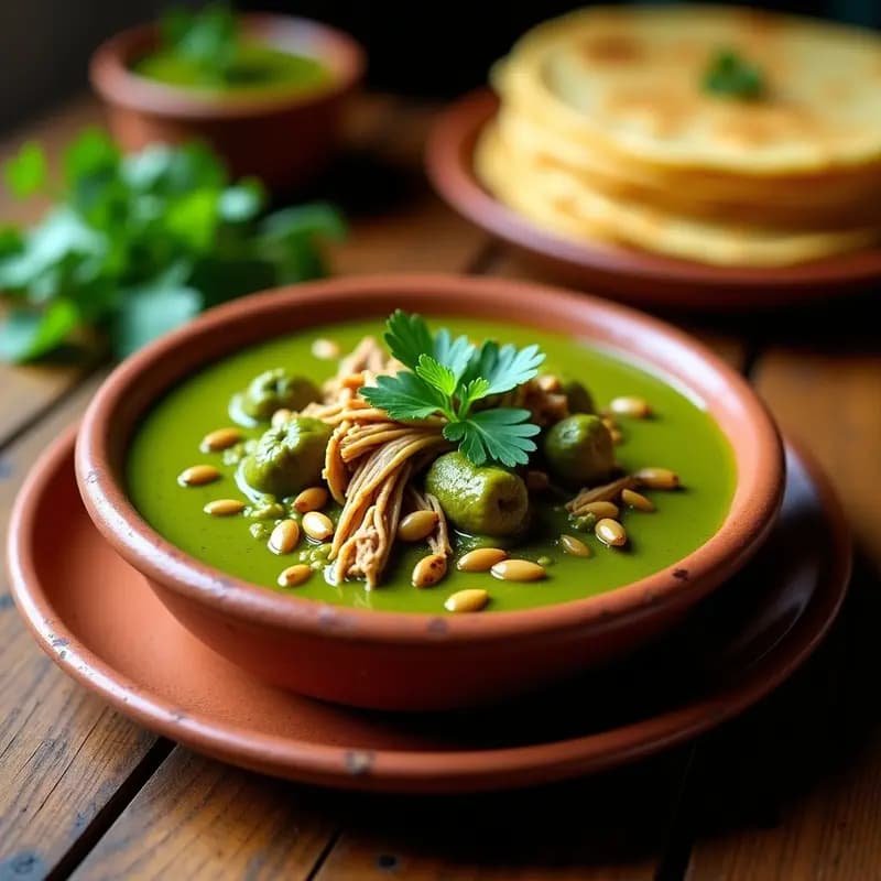 Mole Verde con Pollo Desmenuzado: Receta Mexicana Tradicional en Olla de Barro