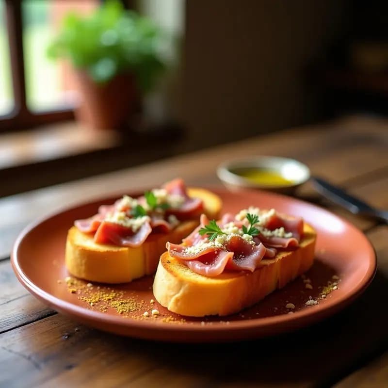 Mollete con Aceite, Jamón y Queso: Desayuno de Campo Cordobés