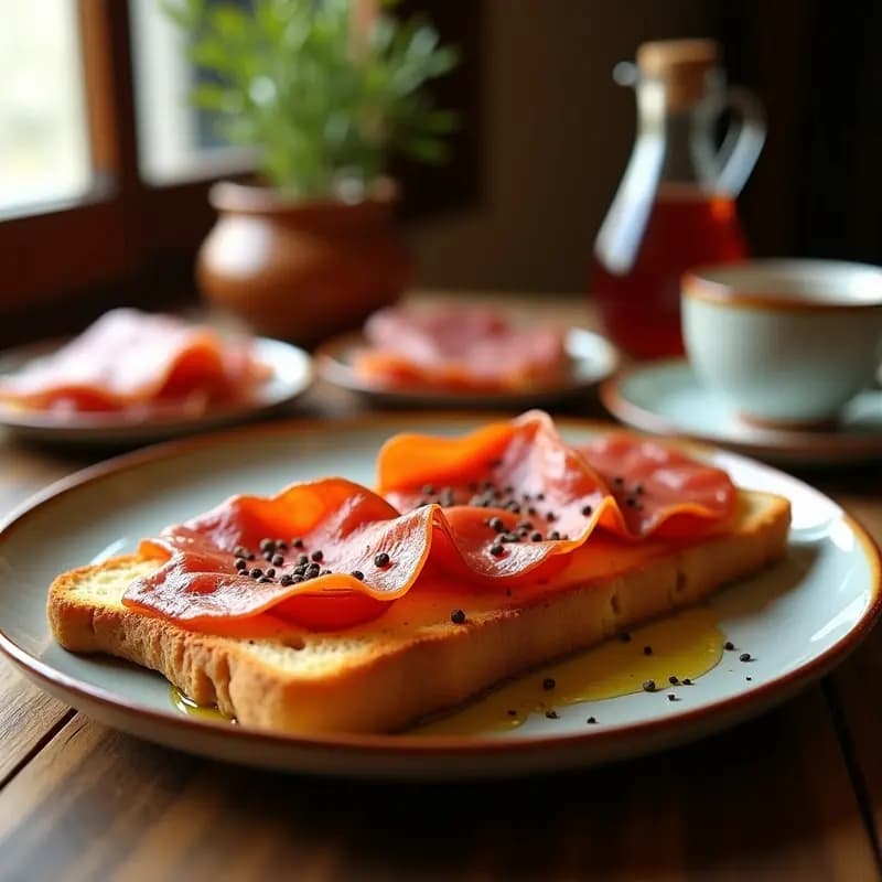 Mollete con manteca colorá y jamón serrano: Desayuno andaluz contundente