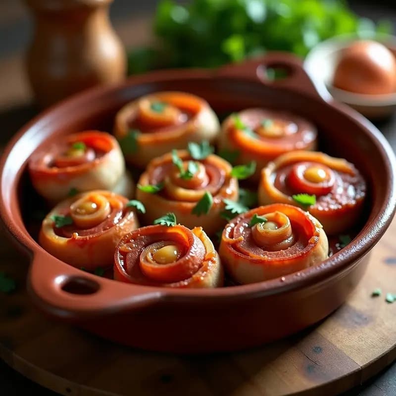 Morcones a la Jiennense: Rollitos de Lomo Rellenos de Chorizo y Tocino