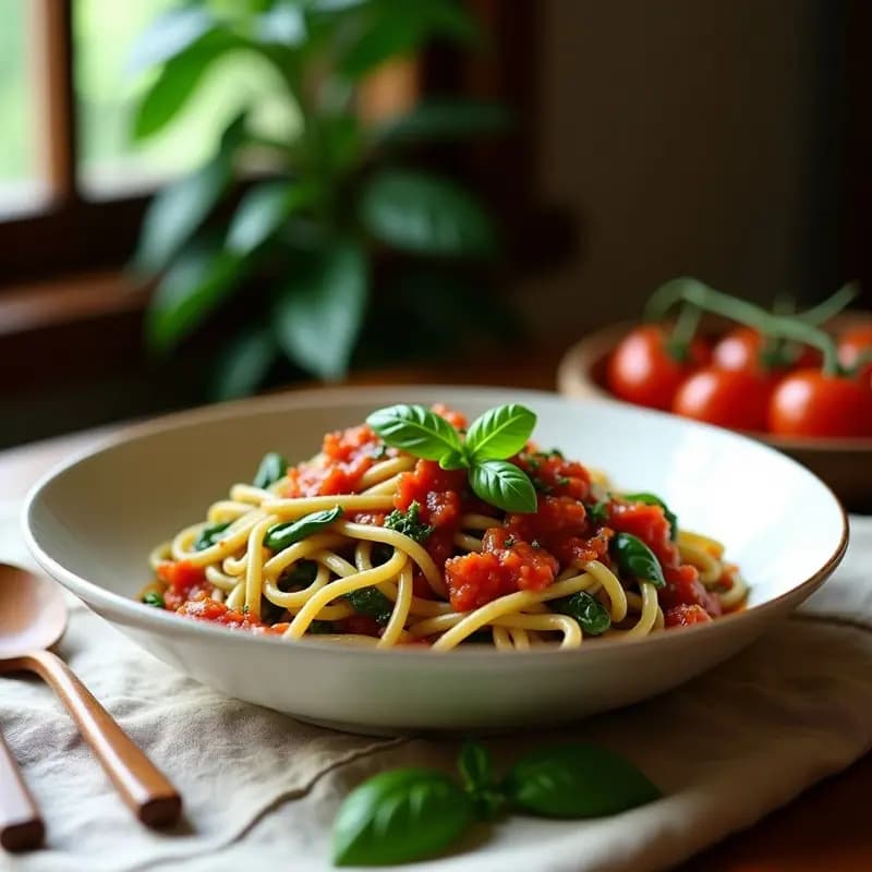 Mostacholes con Salsa de Tomate y Albahaca: Receta Argentina Vegana y Sin Lácteos