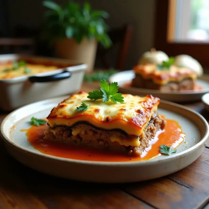 Moussaka Griego de Berenjena y Carne Picada con Bechamel Sin Lactosa: Receta al Horno