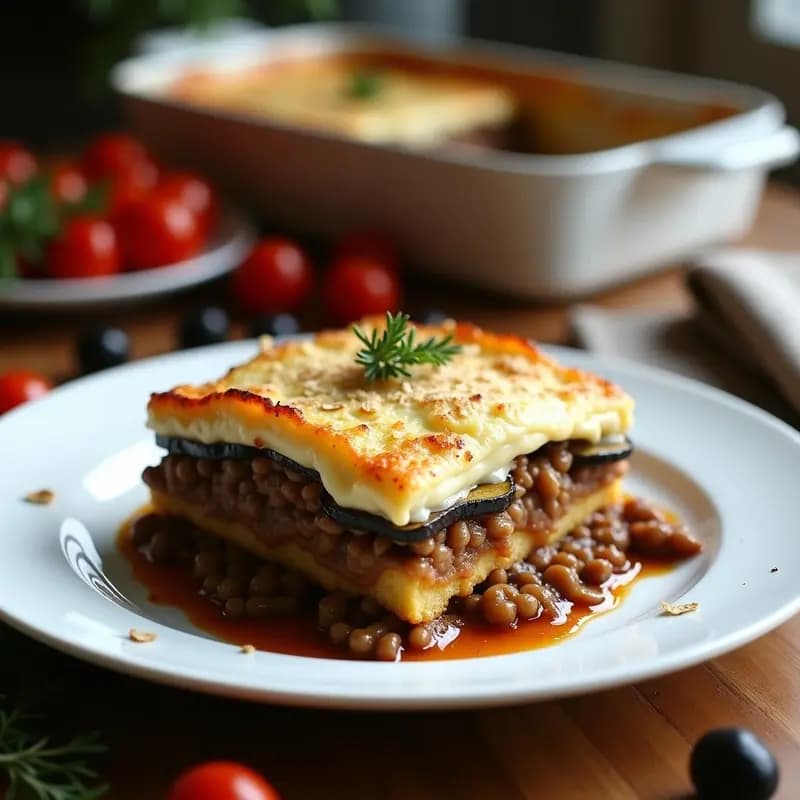 Moussaka de Berenjenas y Lentejas con Bechamel de Avena: Receta Griega Vegana y Sin Lactosa