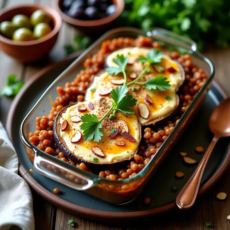 Moussaka Libanesa de Berenjena y Lentejas: Receta Vegana Sin Horno y Alta en Fibra