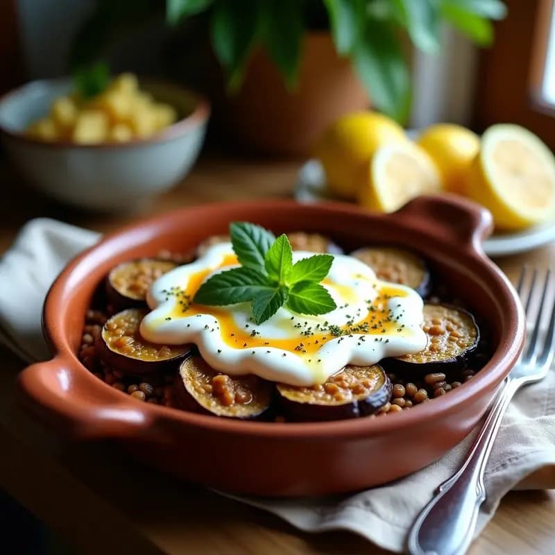 Moussaka Turca con Berenjena y Salsa de Yogur: Versión Sin Gluten y Baja en Calorías