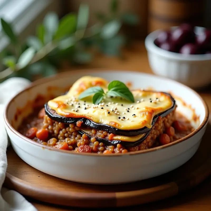 Moussaka de Lentejas y Berenjena: Láminas Griegas Veganas al Horno