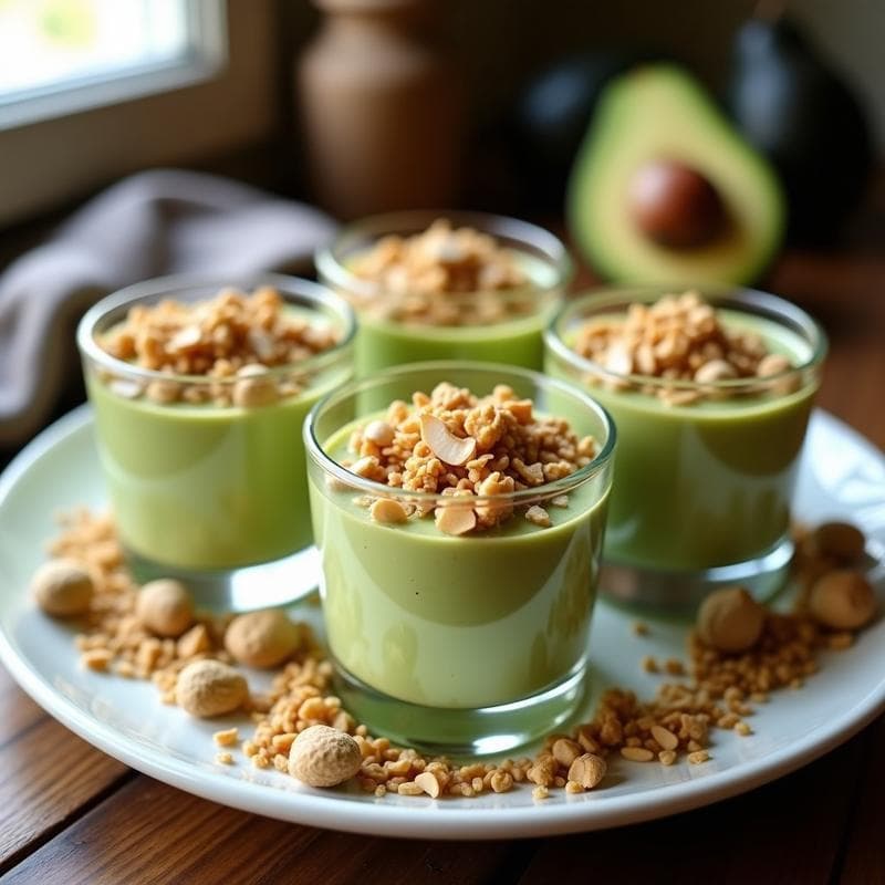 Mousse de Aguacate y Cacahuete con Topping de Granola Sin Azúcar: Postre Vegano Alto en Omega-3