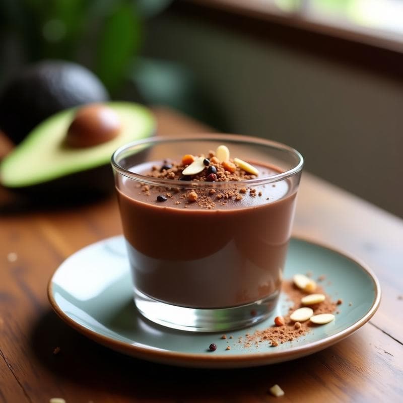 Mousse de Aguacate y Cacao Nibs: Postre Vegano Sin Azúcar con Toque Crujiente