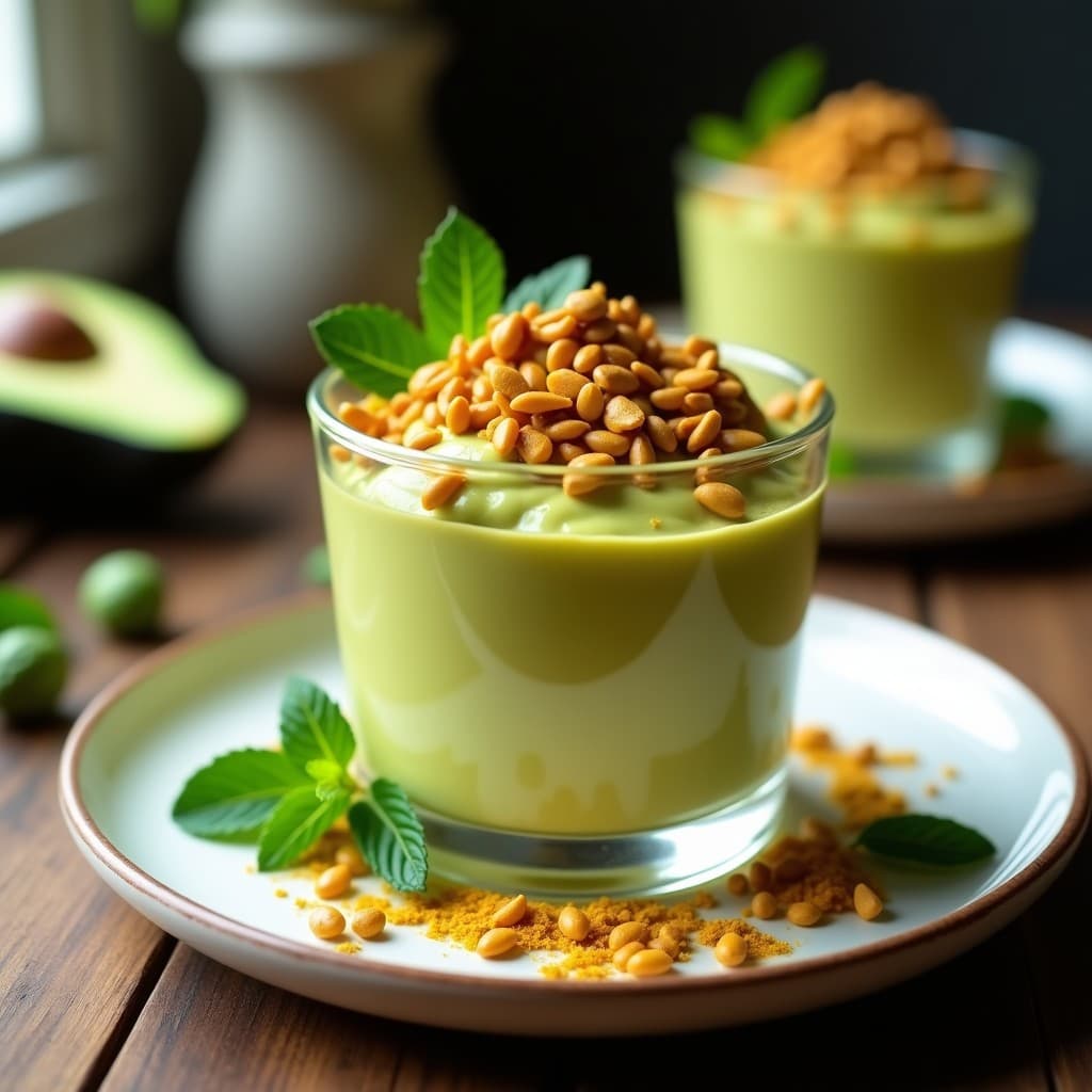 Mousse de Aguacate y Cúrcuma con Crujiente de Semillas: Postre Vegano Antiinflamatorio