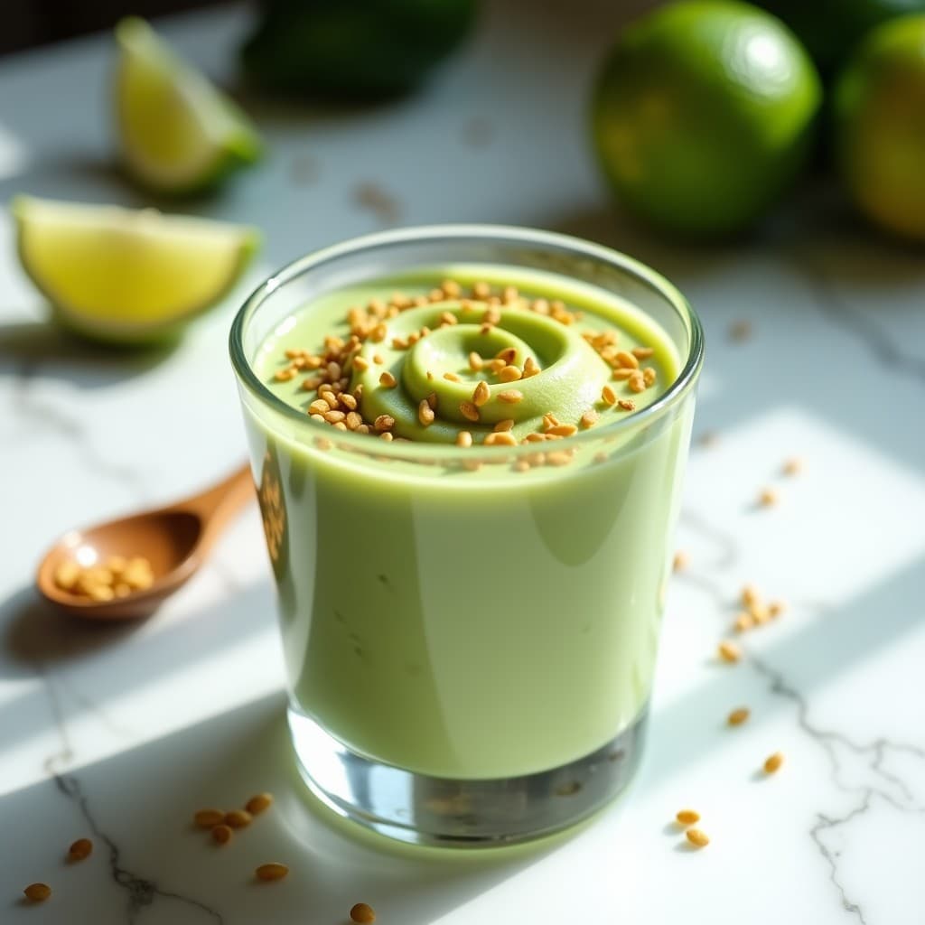 Mousse de Aguacate y Lima con Crujiente de Semillas de Cañamo: Postre Keto en 5 Minutos