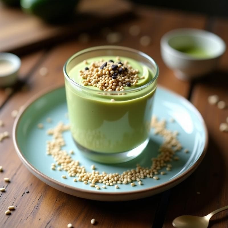 Mousse de Aguacate y Matcha con Crujiente de Sésamo: Postre Japonés Keto y Sin Lácteos