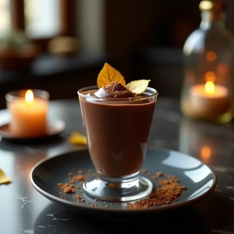 Mousse de Aquafaba y Cacao con Láminas de Oro Comestible: Postre Elegante Sin Lácteos