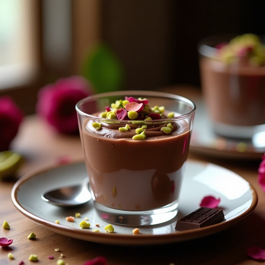 Mousse de Chocolate con Agua de Rosas y Pistachos: Postre Vegano Sin Lácteos