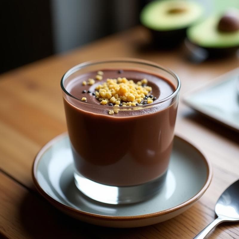 Mousse de Chocolate y Aguacate con Crujiente de Quinoa: Postre Vegano Sin Lactosa en 10 Minutos