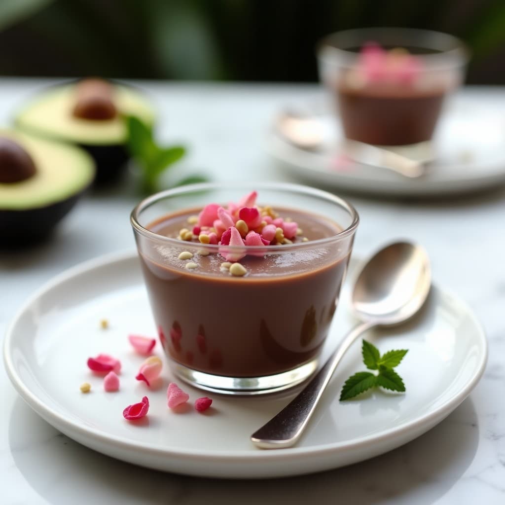 Mousse de Chocolate y Aguacate con Esencias de Rosa y Cardamomo: Postre Vegano Gourmet