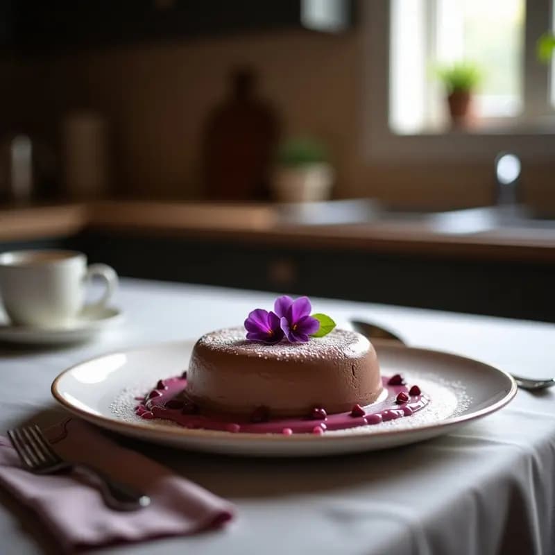 Mousse de Chocolate y Aquafaba con Esencia de Violeta: Postre Francés Vegano