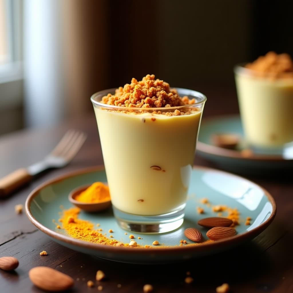 Mousse de Chocolate Blanco y Cúrcuma con Crumble de Almendras: Postre Keto Antiinflamatorio