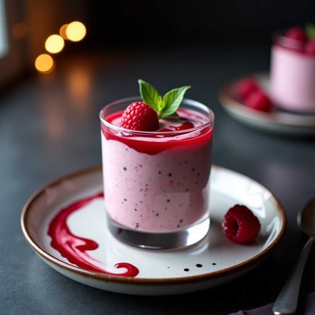 Mousse de Frambuesa y Semillas de Chía con Swirl de Vino Tinto: Postre Francés Sin Azúcar