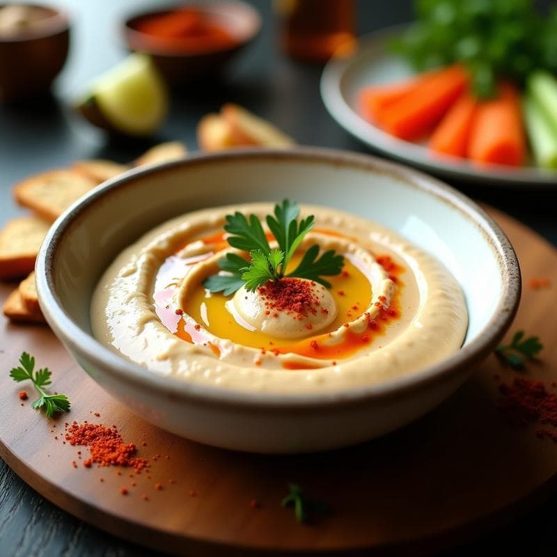Mousse de Garbanzos y Tahini con Pimentón de la Vera: Aperitivo Vegano Alto en Proteína