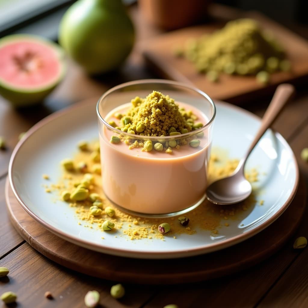 Mousse de Guayaba y Queso de Caju con Crumble de Pistacho: Postre Brasilero Sin Azúcar