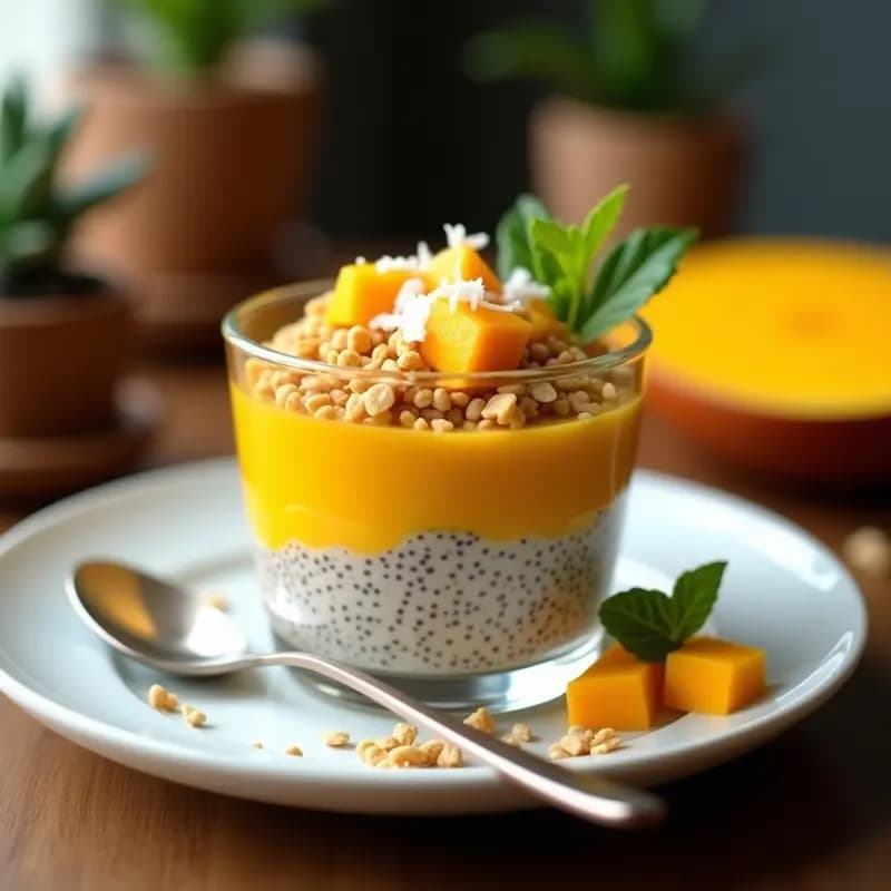 Mousse de Mango y Chía con Granola Casera: Postre Brasileño Sin Lácteos y Alto en Fibra