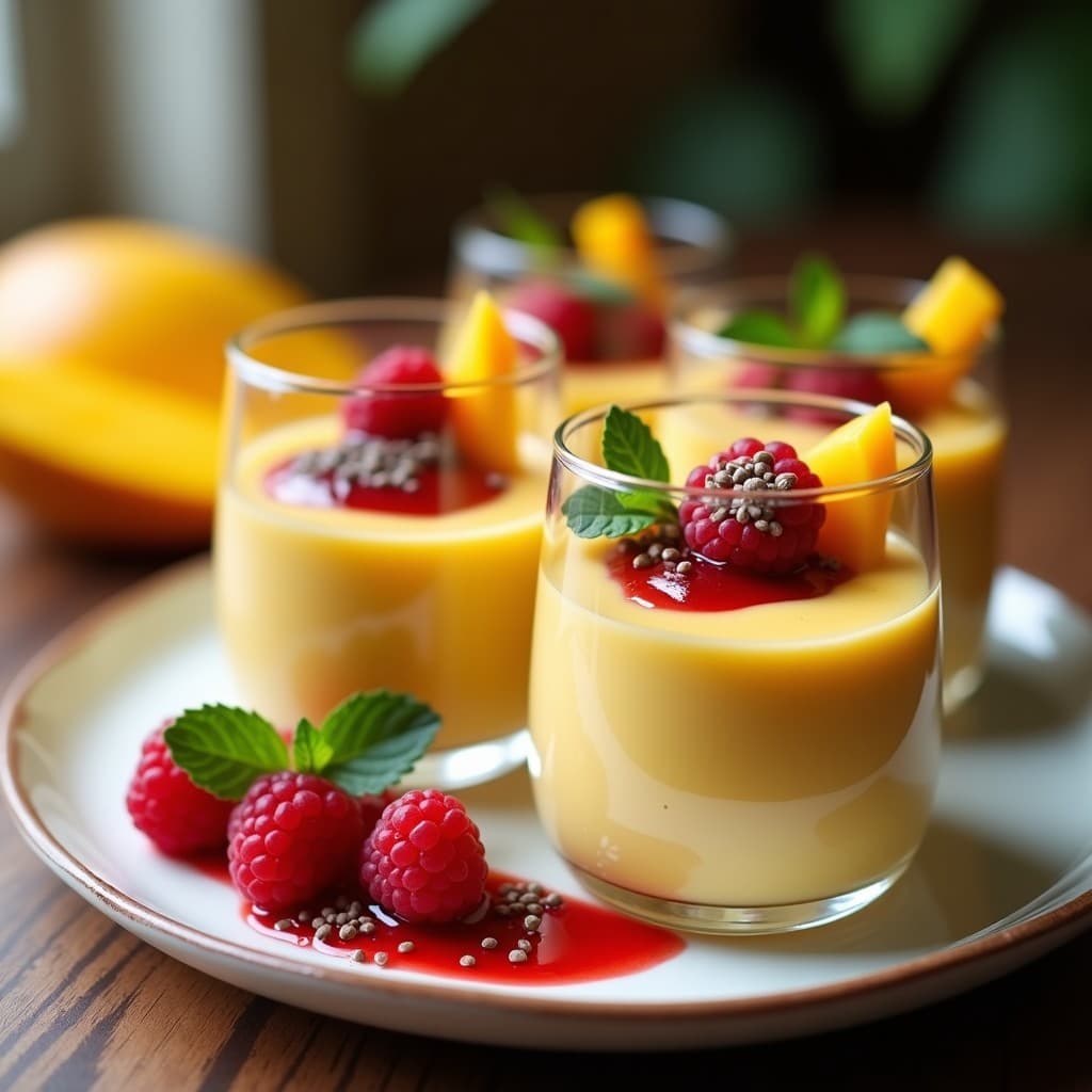 Mousse de Mango y Chía con Salsa de Frambuesas: Postre Sin Azúcar y Sin Lácteos