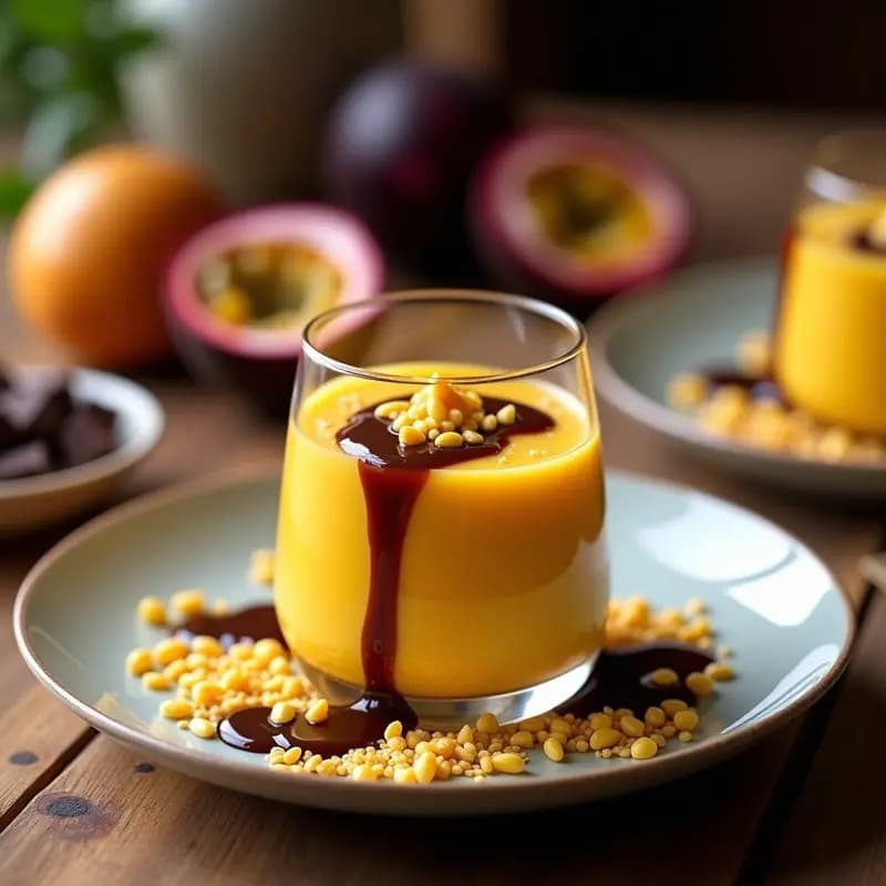 Mousse de Maracuyá y Amaranto con Salsa de Chocolate Amargo: Postre Mexicano Sin Azúcar