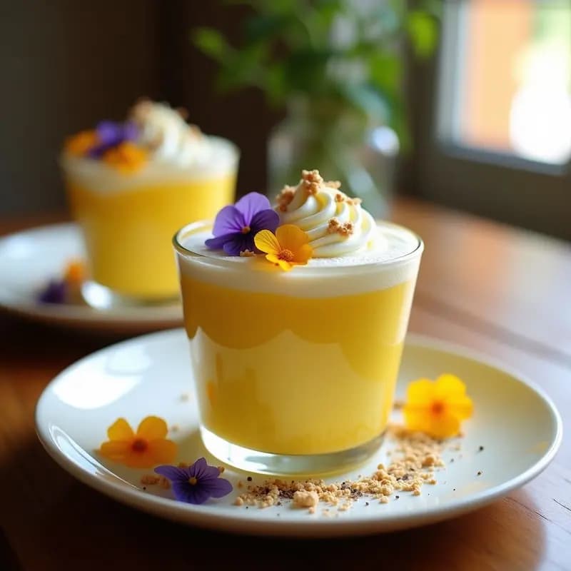Mousse de Maracuyá y Aquafaba con Decoración de Flores Comestibles: Postre Vegano y Fotogénico